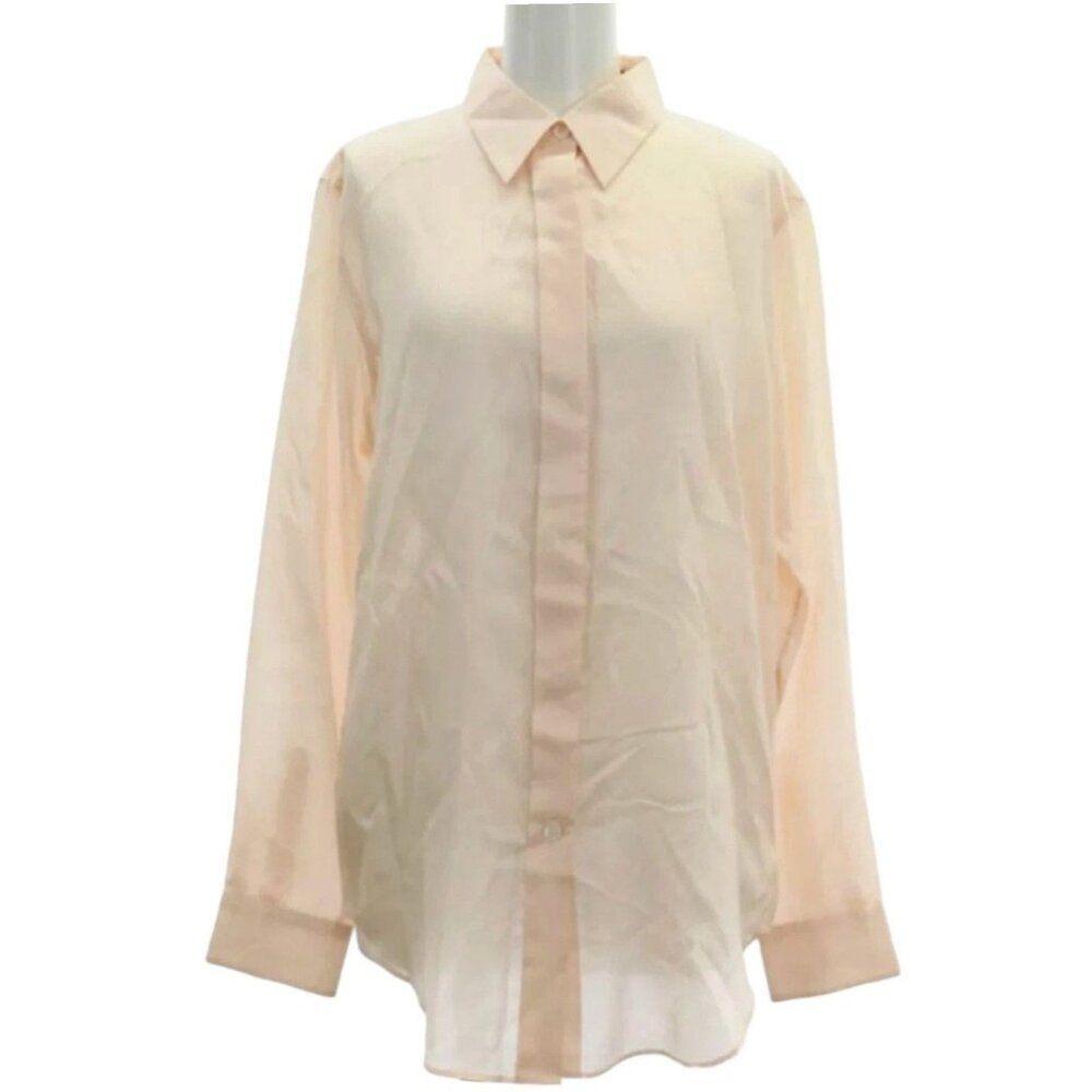 NWT THEORY Essential Button Down Silk Shirt Women's S Sheer Pink LS Top NEW